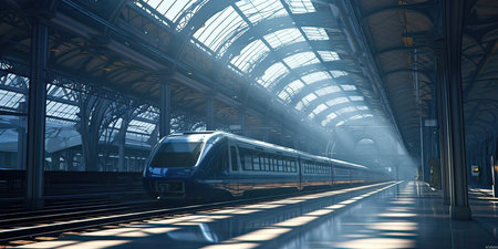 High speed train in the railway station. 3D rendering illustration.の素材