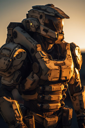 Futuristic cyborg in the sky. 3d rendering.の素材