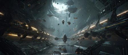 Futuristic spaceship interior. Futuristic spaceship interior. 3D renderingの素材