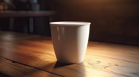 Coffee cup on wooden table in coffee shop, stock photoの素材