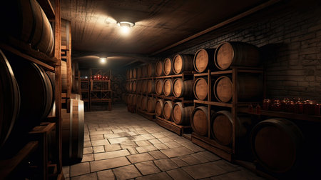 Wine barrels in the cellar of the winery. 3d renderingの素材