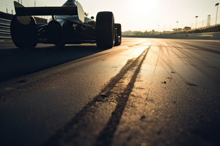 Race car on the road at sunset. Side view. Close-up.の素材