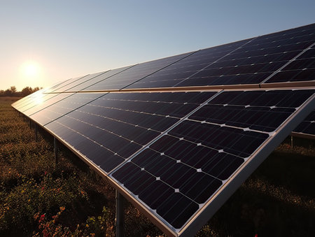Solar panels, photovoltaic, alternative electricity source - concept of sustainable resourcesの素材
