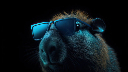 Capybara in sunglasses on a black background. 3d renderingの素材