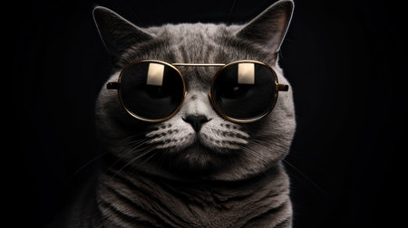 Portrait of a british shorthair cat wearing sunglasses.の素材