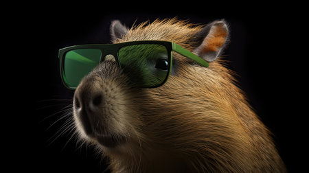 Capybara in sunglasses on a black background. 3d renderingの素材