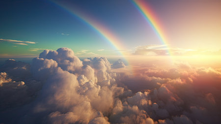 Aerial view of beautiful cloudscape with rainbow. Computer generated imageの素材