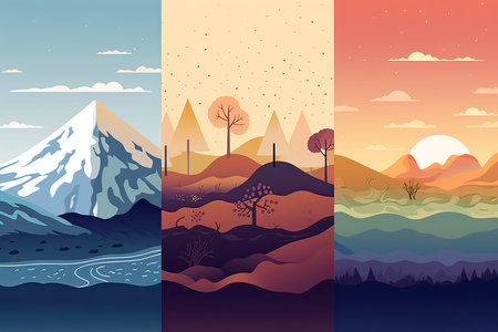 Mountains, forest and hills. Vector illustration in flat style.の素材