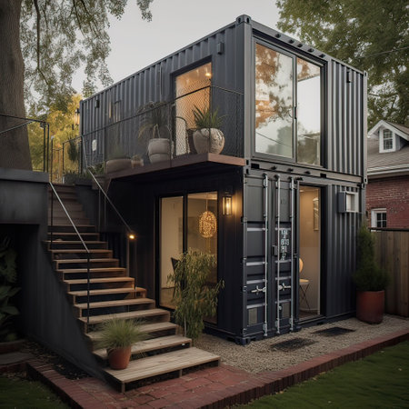 3d rendering of modern house exterior with garage and terrace.の素材