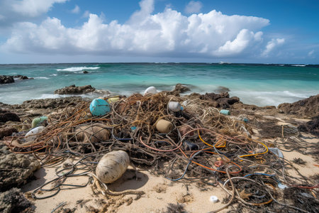 Plastic waste on the beach of the Caribbean sea, Dominican Republicの素材