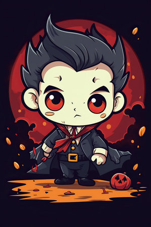 Cute cartoon vampire boy in halloween costume. Vector illustration.の素材