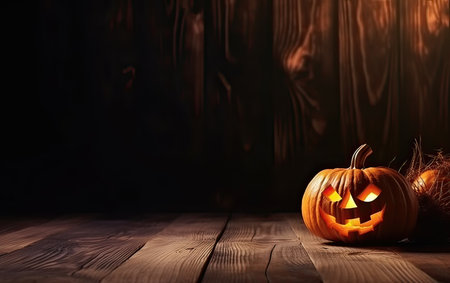 Halloween pumpkins on wooden background. Jack o lanterns.の素材
