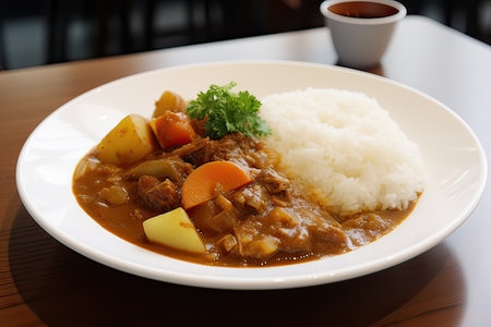 Japanese curry with rice on the table in a restaurant in Kyoto, Japanの素材