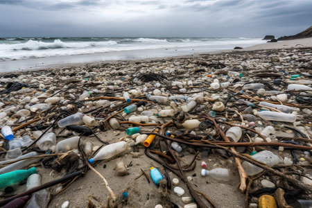 Garbage on the beach, pollution of the ocean, environmental problemの素材