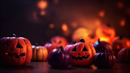 Halloween pumpkins on dark background. Selective focus. Holiday.の素材