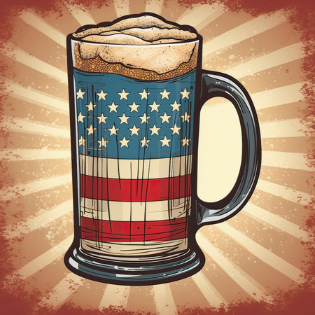 Illustration of a beer mug with a flag of the USA.の素材