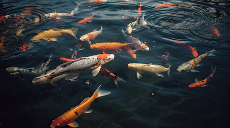 Koi fish in the pond. Colorful carp fish in the pond.の素材