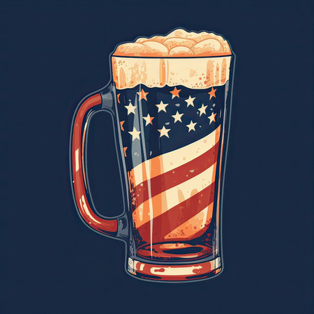 Mug of beer with American flag on dark background. Vector illustration.の素材
