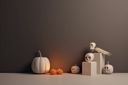 Halloween background with pumpkins, ghosts and candles. 3D Renderの素材