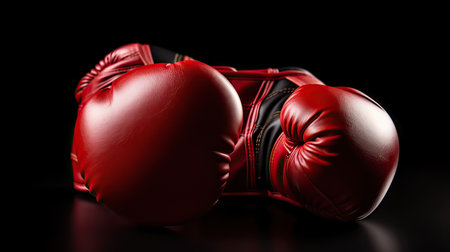 Boxing gloves on a black background. Close-up image.の素材