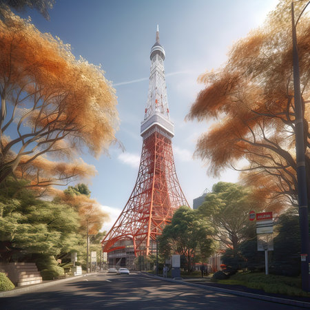 Tokyo Tower in Tokyo, Japan. The tower is the tallest building in the world.の素材