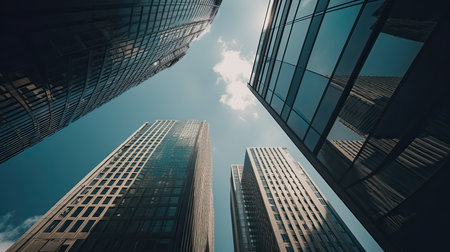 low angle view of modern skyscrapers in hongkongの素材