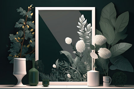 3d render of vase and plant on the shelf in the roomの素材