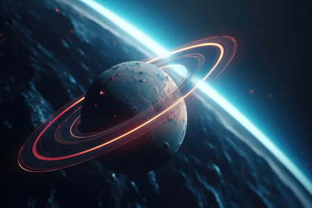 Saturn in space. Science fiction wallpaper. Beauty of deep space.の素材