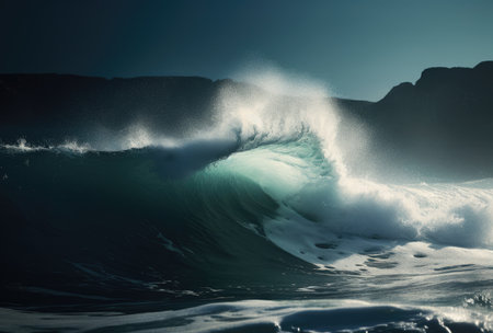 Surfing ocean wave in stormy day. 3D Renderingの素材