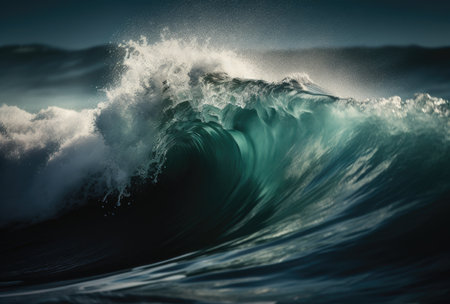 Blue ocean wave close-up with splashes and foam. 3D Renderingの素材