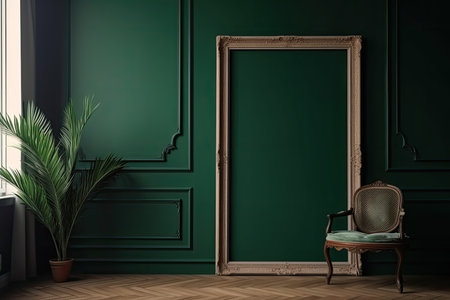 Classic green interior with armchair and mirror.3d render illustrationの素材