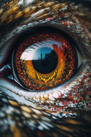 Eye of a bird with a mosque in the background. Macro.の素材