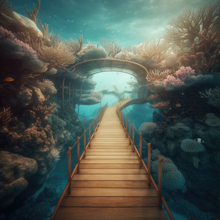 Wooden path leading to the underwater world. 3D Renderingの素材