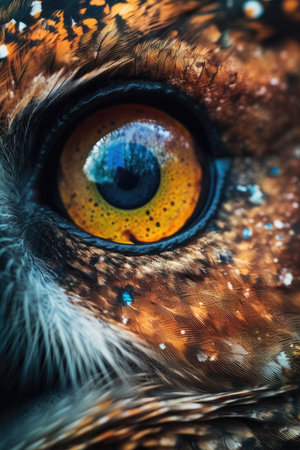 Close up of a beautiful owl's eye. Selective focus.の素材