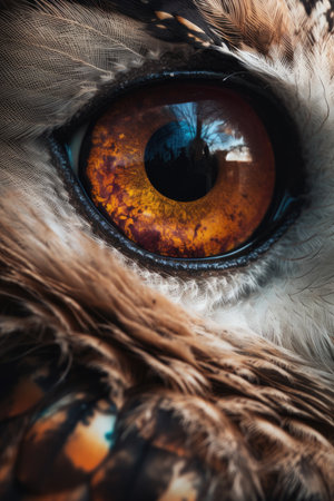 Close up of owl's eye. Extreme close up of owl's eye.の素材