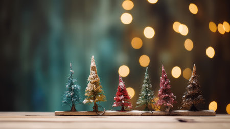 Christmas tree on wood table with bokeh background. Christmas and New Year concept.の素材