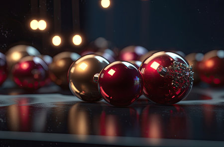 Christmas baubles on a black background. 3D rendering.の素材