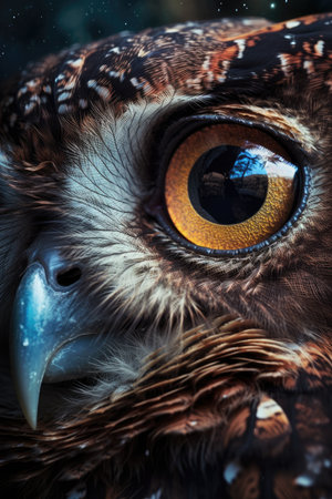 Close up of a beautiful owl's eye. Filtered image processed vintage effect.の素材