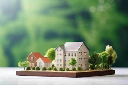 House model with blur nature background, money, saving and investment or family planning concept. Generative Ai.の素材