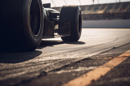 The international race track with a race car. Empty race track with race car. Generative Ai.の素材