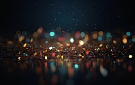 glittering shine bulbs lights background blur of Christmas wallpaper decorations concept.holiday festival backdrop sparkle circle lit celebrations display. Generative Ai.の素材