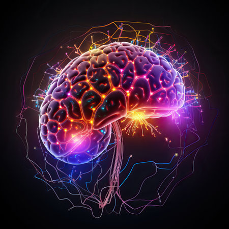 Human Technology series. Face outline, lights and digital elements in 3D rendering on subject of modern science, technology and educationの素材