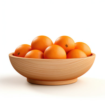 Fruit bowl with tasty oranges isolated on whiteの素材