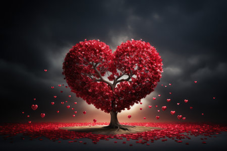 Heart Tree Love For Nature Red Landscape At Sunsetの素材