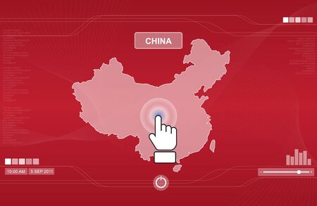 hand icon pushing china mapのイラスト素材