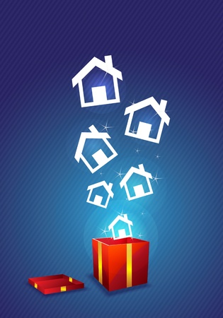 house floating from gift boxのイラスト素材
