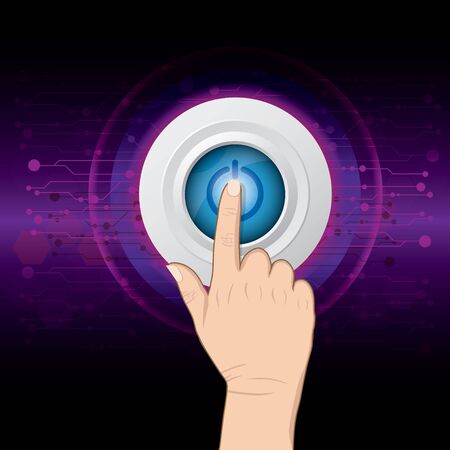 hand pushing power button on digital backgroundのイラスト素材
