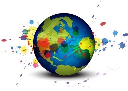 globe and ink splatter backgroundのイラスト素材