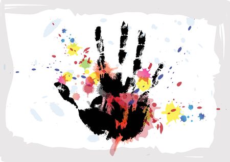 hand print on ink splatter backgroundのイラスト素材