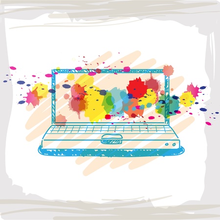 handwriting sketch computer and ink splashのイラスト素材